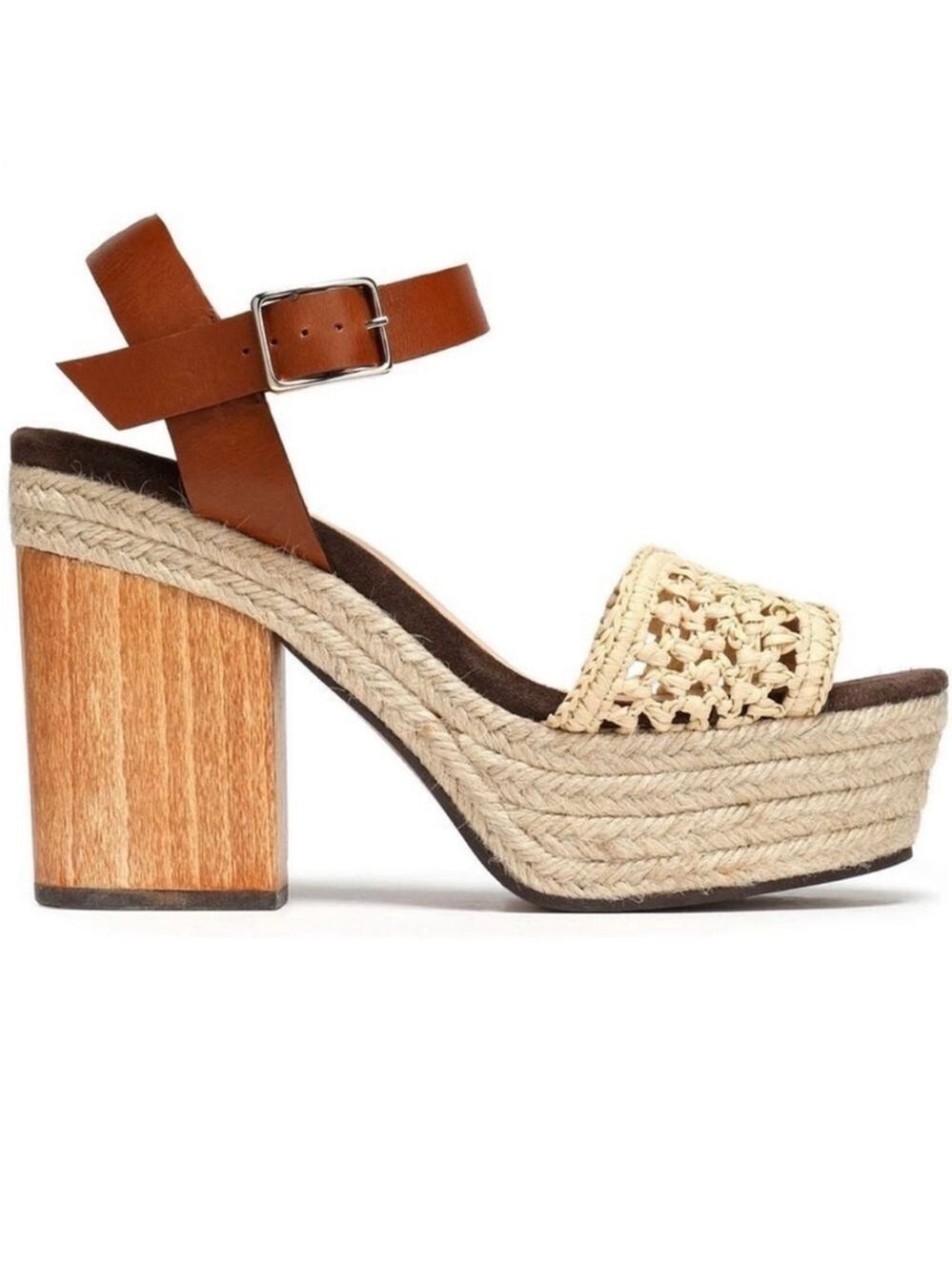 CASTAÑER Leather Colorblock Neutral Pattern Chunky Block Heel Sandals - Picture 4 of 16
